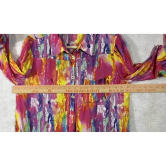 Soft Surroundings Multi Color Full Button Top Shirt Med Festival Boho Rainbow - Picture 11 of 14